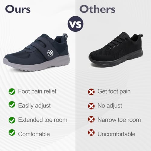 Image of Diabetic Shoes for Women Men Extra Wide Shoes for Swollen Feet Adjustable Orthopedic Shoe Non Silp Neuropathy Walking Shoe for Elderly Foot Dark Blue