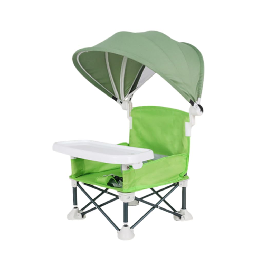 Baby Campingstuhl, Faltbar Babystuhl mit Abnehmbarem Tablett Und Sonnenschirm, Tragbarer Babysitz, Baby Strandstuhl, Kinder Esszimmerstuhl für Outdoor Camping S-trand Rasen (Green)