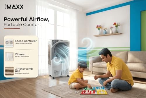 Image of Brezza Desert Air Cooler | Cooling with Honeycomb Pads, Turbo Air Throw, 3-Speed Control, Auto-Swing, Dust & Mosquito Protection, Inverter Tech | Warranty* Support* (White, 80 Litre)