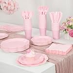 350 Pcs Pink Party Supplies Include Scalloped Plate Napkin Cup Forks Knives, Valentine's Day Plastic Cutlery 50 Guest Disposable Party Tableware Set for Wedding Baby Shower Bridal Birthday Parties - Image 4