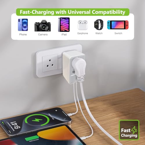 Image of MX 70W 3-in-1 Universal Travel Adapter with Indian Plug, GaN USB-C PD Fast Charger, Dual USB-C Ports, 2500W Universal Socket for Mobile, Laptop, MacBook, iPhone, Samsung, Tablet, Home & Office