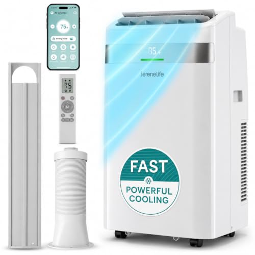 Image of SereneLife Portable AC Unit with Wi-Fi, 14,000 BTU Cooling, Dehumidifier & Fan Modes Portable Air Conditioner, Adjustable Temperature, Compact Room Air Conditioner with Window Exhaust Kit, White