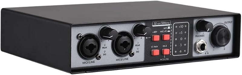 2 In 2 Out Audio Interface Mixer USB Recording Sound Card 48V | USB audio interface mixer with 2 inputs, 2 outputs, 48V phantom power and plug-and-play control for recording.