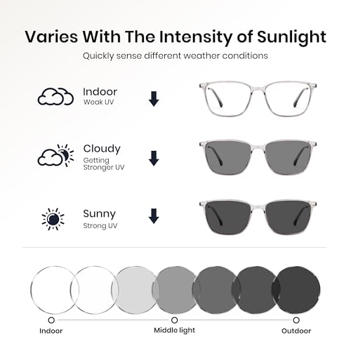 Image of Cyxus Photochromic Blue Light Blocking Glasses for Men Women, Lightweight Square Eyeglasses, UV Protection Transition Sunglasses for Computer Gaming Outdoor Daily Wear 8208iT43