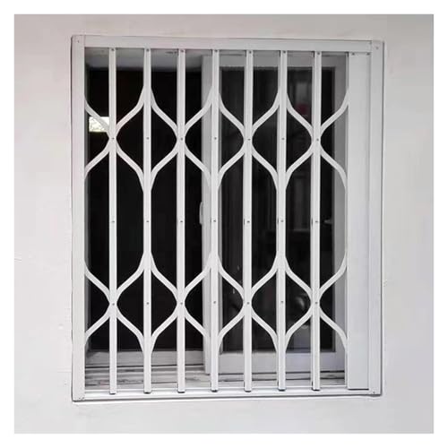 水平折りたたみ式窓バリケード、白いアルミ製窓セキュリティバー、地下室用防犯窓ガードレール、見えない脱出窓フェンス(59x40in/150x100cm)