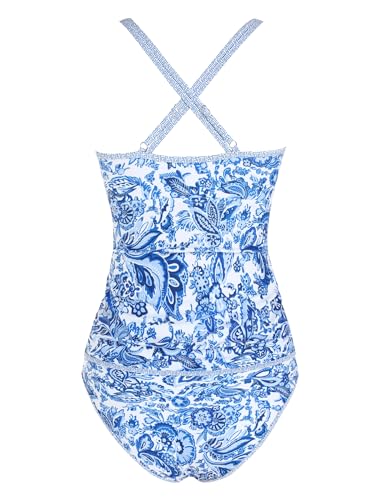 Image of ZAFUL Womens Tankini Swimsuits V Neck Push Up Swim Top Color Block Tummy Control High Waisted Bathing Suits Swim Bottom
