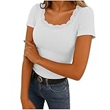 Haut Thermique Femme, sous Pull Thermique Femme Col U en Dentelle, Manche Courtes, Maille Fine, Tunique Femme Chic Et Elegant, Casual sous Vêtements Thermiques T Shirt