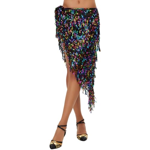 Jupe à paillettes pour femmes et écharpe triangle à franges costume danse du ventre