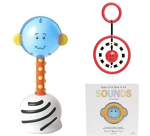 Image of SmartNoggin Developmental Milestones Set for Babies: NogginStik Developmental Light-Up Rattle, NogginRings Reaching and Grasping Rings, Baby's First Book of 44 Sounds with Teether, Ages 0-12 Months