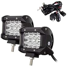 SKYWORLD Triple Row 4 inch LED Work Light Bar 36W Spot Beam Off Road Driving Fog Lights with Wiring Harness Kit 2 Leads for Marine Trucks Tractors 4x4 SUV ATV UTV Boat