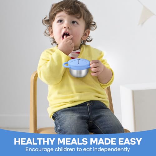 Image of 2-Pack Stainless Steel Snack Cup for Toddlers Spill-Proof, Baby Food Containers with Removable Silicone Lids & Handles | Dishwasher Safe, BPA-Free On-the-Go Kids Snack Containers Box