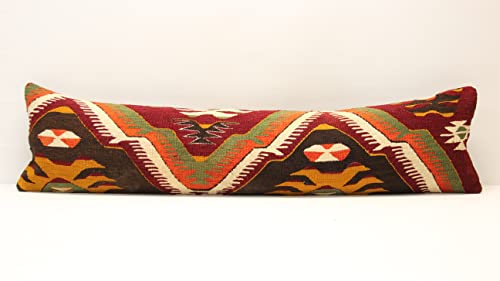Kilimwarehouse King Size Kilim Pillow Cover 12x47 inch Handmade Lumbar Oriental Kilim Pillow Bedding Oblong Cushion Cover Huge Twin Extra Long Pillow