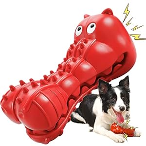 Rmolitty Squeaky Dog Toys for Aggressive Chewers, Tough Indestructible Durable Chew Toys for Large Medium Breed Dog with Non-Toxic Natural Rubber (Hippo-red)