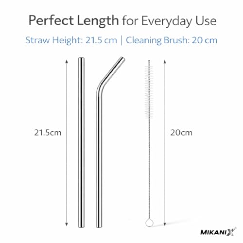 Image of MIKANIX Reusable Stainless Steel Straws Set (5 Pack) with Cleaning Brush | Eco-Friendly, Food-Grade Metal Drinking Straws for Juice, Smoothies & Beverages (Set of 2)