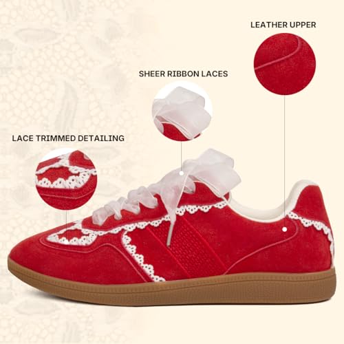 Image of Casual Sneakers for Women Lace Detail Elegant Ribbon Lace-Up Fashion Sneakers with Leather Upper Memory Foam Insole and Trendy Casual Shoes for Women