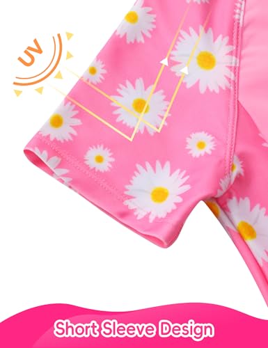 Image of Girl Swimsuits 2 Pieces Multicolor Short Sleeve Quick Dry Durable Rash Guard Set with Shorts