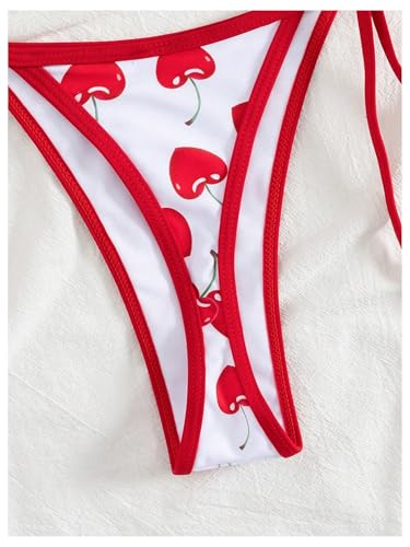 WDIRARA Women's 2 Piece Cherry Print Halter Bikini Set String Triangle Swimsuit Bathing Suit4