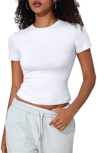 PrettyGuide Women's Cotton Crop Tops Short Sleeve Crewneck Basic ...