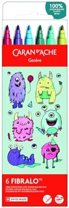 Caran d'Ache Fibralo Kawaii 0185.801 Set of 6 Felt Tip Pens Funny Monsters Colourful Washable Children's Colouring Pencils Drawing Pens School Creative image 3