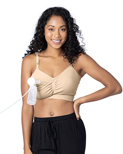 Image of Kindred Bravely Sublime Convertible Hands Free Pumping Bra | Customizable All-in-One Pumping & Nursing Bra (Beige, Large)