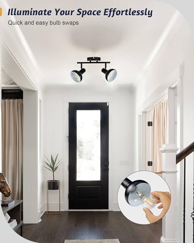 Image of HiBay 2-Light Track Lighting, Modern Directional Ceiling Light Fixture Black, Ceiling Track Spotlight Indoor for Bedroom Kitchen Living Room, E12 Base (Bulbs Not Included)