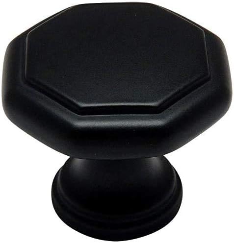 Cosmas 25 Pack 5181FB Flat Black Cabinet Hardware Octagon Knob - 1-1/4" Diameter