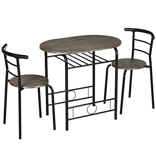 VSOGA Juego de mesa de comedor con sillas, 1 mesa, 2 sillas, 80 x 53 x 74,5 cm, color negro