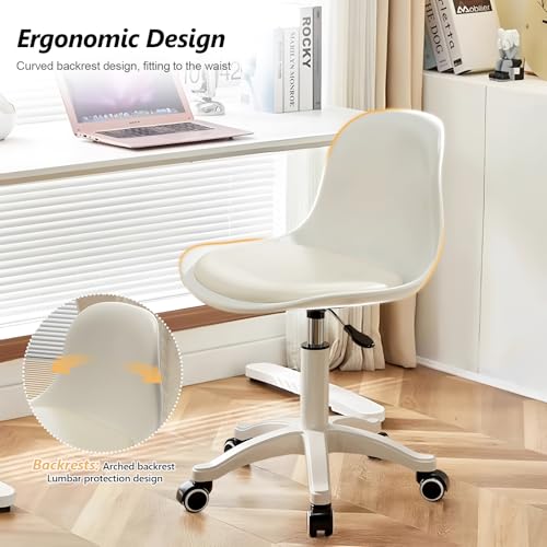 Image of Small Desk Chair Cute, Swivel Armless Task Chair with Soft Padded Cushion, Height Adjustable Home Office Desk Chair with Back for Adult, Study Room, Vanity, Office Work