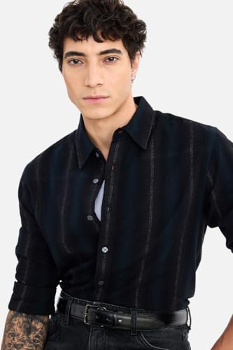 Image of SNITCH Men Casual Shirt | Regular Fit Full Sleeve Point Collar Striped Pattern | 100% Breathable Cotton Fabric for Smart Casual