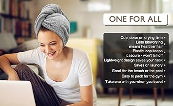 Laicky 3 Pack Microfiber Hair Drying Towel Wrap Super Absorbent Twist Turban Fast Dry Hair Caps with Buttons Bath Loop Fasten Salon Dry Hair Hat (Gray)