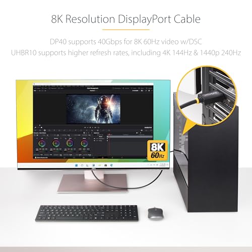 Startech.Com Cavo Displayport 2.1 Da 3M, Certificato Vesa DP40 8K 60Hz/Dsc1.2A, Cavo Monitor Dp 2.1 UHBR10/HDR/HDCP 2.2 - 3