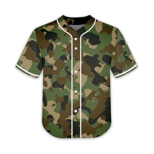 Slvriog Kids Baseball Jersey Button Down Toddler Jersey for Boy Girl Personalized Plain Sports T-Shirts 4-7Years Camouflage