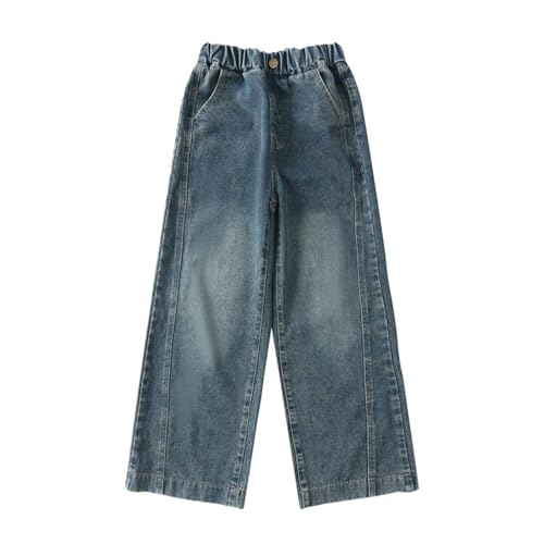 Girls Wide Leg Straight Baggy Jeans Kids Elastic Waistband Soft 𝐒tretch Casual Aesthetic Denim Pants Y2K Streetwear