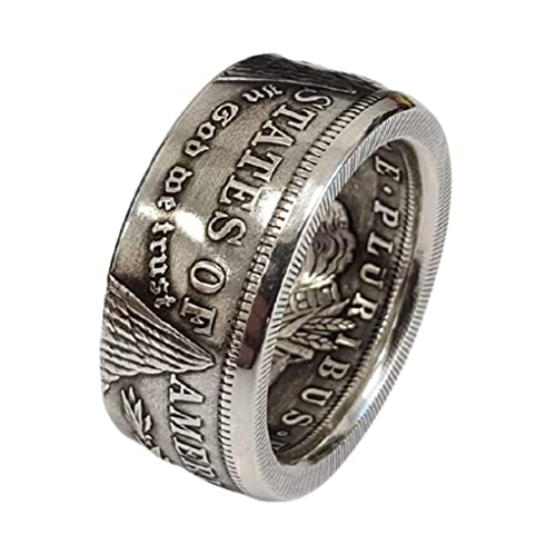 HUUGVBCO Coin Ring Handcraft Rings Titanium Silver Vintage Handmade from Replica Morgan Dollar Ring Band Size 6-13 for Women Men (8)