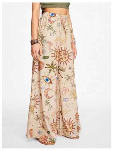 Women's Paisley Pants Boho Printed Flowy Knot High Waisted Hippie Casual Baggy Trousers3