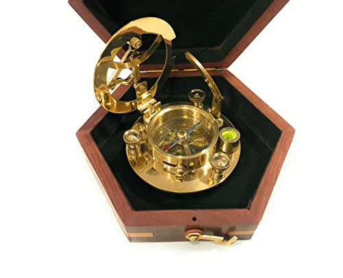 Antique Nautical Vintage Directional Magnetic Sundial Clock Pocket Marine Compass Essential Baptism Gifts With Leather Case For Loved Ones, Son, Love, Partner, Spouse ,Fiancé #TOP3