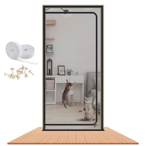 Porta de tela para gatos 35,5 x 82,5 pol. Malha reforçada resistente a gatos Creen porta com zíper p