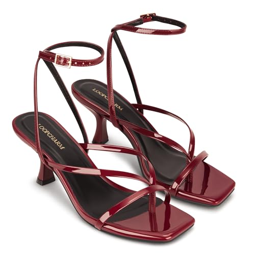 Image of Women's Kitten Heel Strappy Open Square Toe Thong Ankle Strap Heels for Wedding