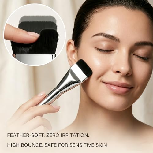 Korean Spatula Foundation Brush – Flat Top Makeup Brush for Liquid Foundation, Cream & Concealer | Ultra-Thin Bristles, Streak-Free Coverage, Precise Edge Blending | 1.18" Wide, Silver Handle — view 6