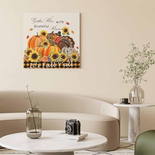 LDLYTZXK Autumn Thanksgiving Plaid 6 Square Canvas Wall Art, Canvas
