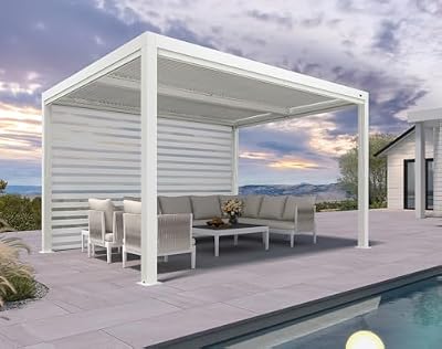 PURPLE LEAF Louvered Pergola Accessory 13 Feet Side Roller Blinds Adjustable Screen Rainproof UV Resistant Privacy Sun Side Shade, Pergola Not Included
