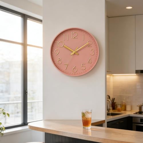Image of DAXSMY Wall Clock 12 Inch Pink Decorative, Battery Operated Silent