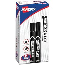 Avery Marks-A-Lot Permanent Markers, Large Desk-Style Size, Chisel Tip, Water and Wear Resistant, 12 Black Markers 98028
