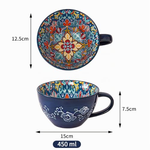 Miniatura 7 de Bibykivn Taza De Sopa De Cerámica 400 Ml Con Asa, Cuenco De Sopa De Cerámica Pintado A Mano, Resistente Al Horno Y Microondas - Para Desayuno, Muesli, Postre, Leche, Frutas Y Ensalada Blk