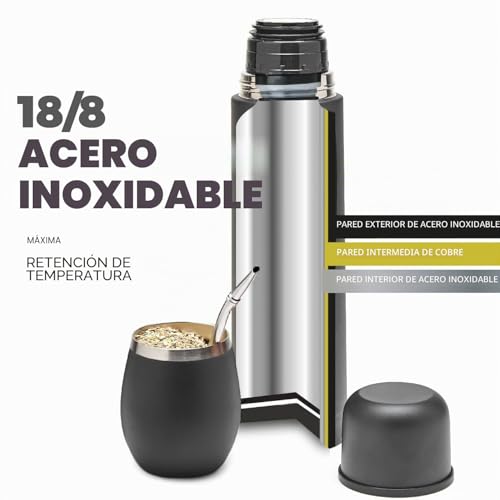 Miniatura 3 de Balibetov Set Yerba Mate Completo - Calabaza Mate Moderna, Termo, Bombilla Y Cepillo De Limpieza Incluido - Todo Acero Inoxidable 304 18 8 Negro Solido