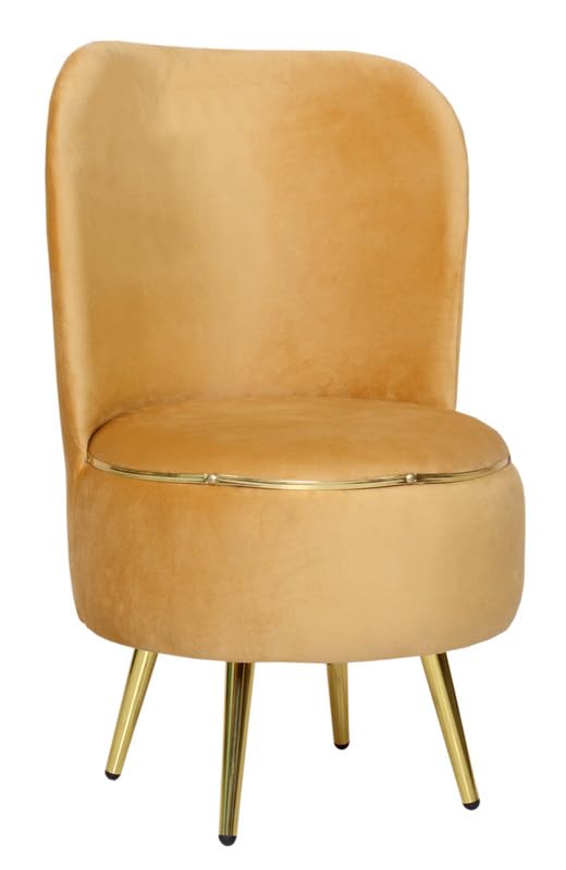 Image of Ottoman for Living Room, Velvet Round Foot Rest Stool, Metal Legs Chair for Sitting, Puffy for Bedroom & Makeup Room Decor | Chair (18 inchx18 inchx32 inch), Puffy (16 inchx16 inchx17 inch) | (Combo-Beige)