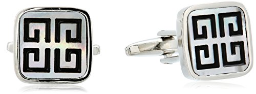 Stacy Adams Men's Square Cuff Links with Mother Of Pearl Inlay, Silver, One Size