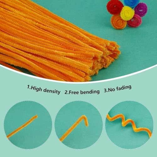 Image of Light Orange Pipe Cleaners, Chenille Stem Craft Supplies, 100 Pieces for Creative Home Decoration and DIY Projects