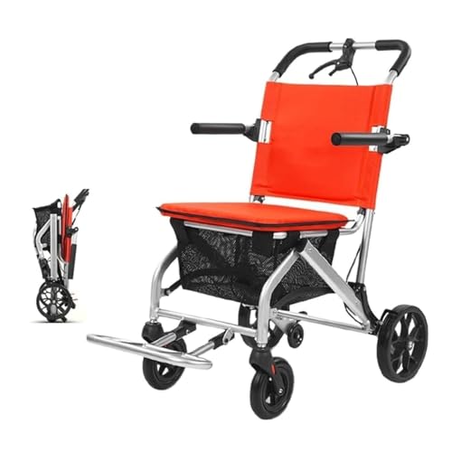 介助型車椅子 交通用車椅子ポータブル超軽量車椅子W/ショッピングバスケット&ハンドブレーキアルミ合金車椅子高齢者用 移動補助具