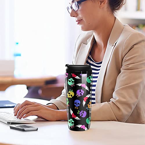 Funny Skulls And Winged Hearts Reusable Plastic Insulated Cup Double Wall Coffee Mug Fashion Travel Tumblers With Lid 350Ml #TOP4